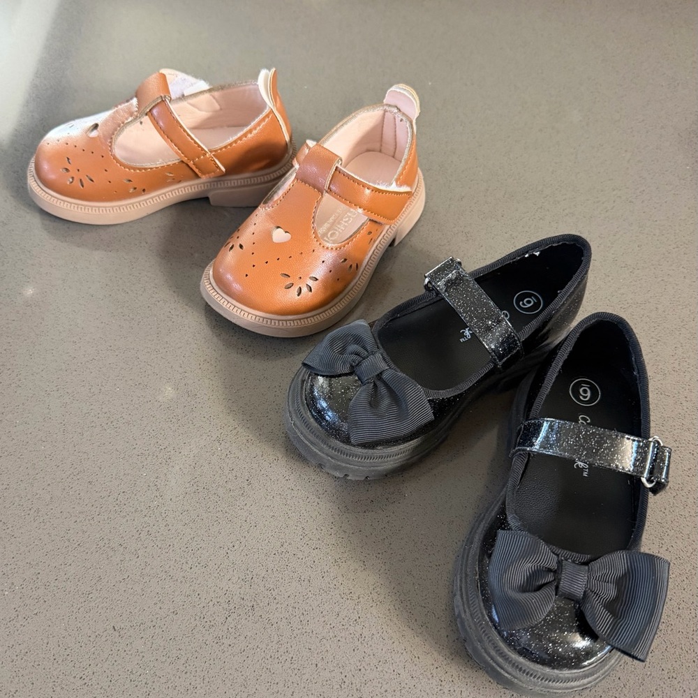 Kids Mary Jane Dress Shoes - Tan and Black (Pair)